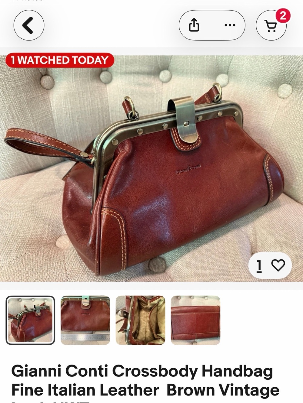 Gianni Conti Brown Leather Frame Crossbody Handbag